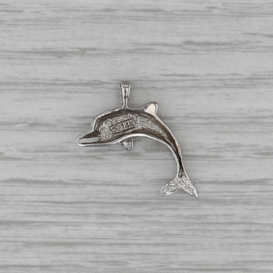 Small Shimmering Dolphon Pendant 14k White Gold Nautical Jewelry