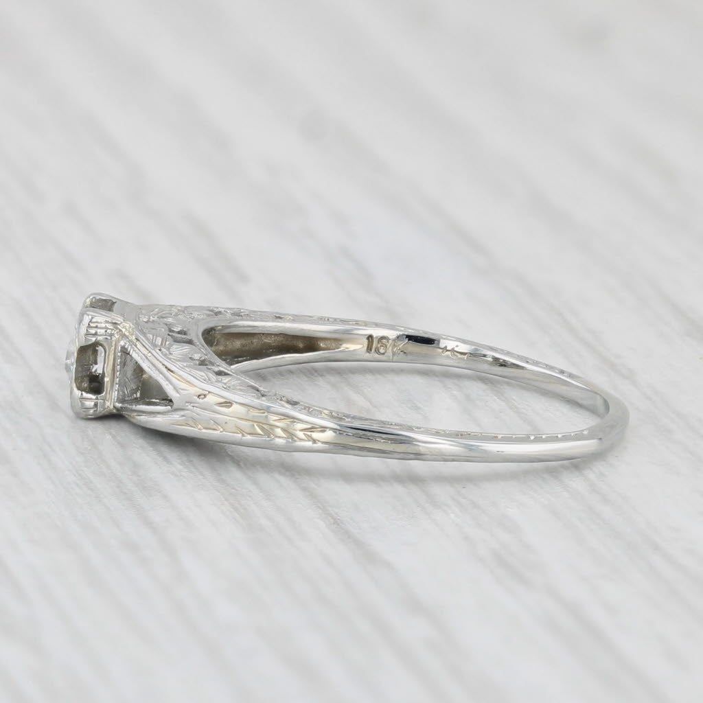 Light Gray Art Deco Diamond Solitaire Ring 18k White Gold Size 5.5 Vintage