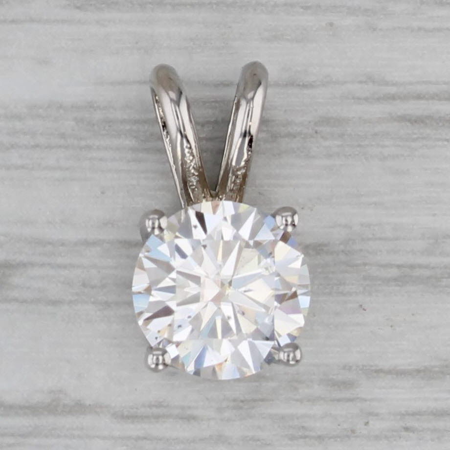 Gray 1.40ct Round Moissanite Solitaire Pendant 14k White Gold Small Drop