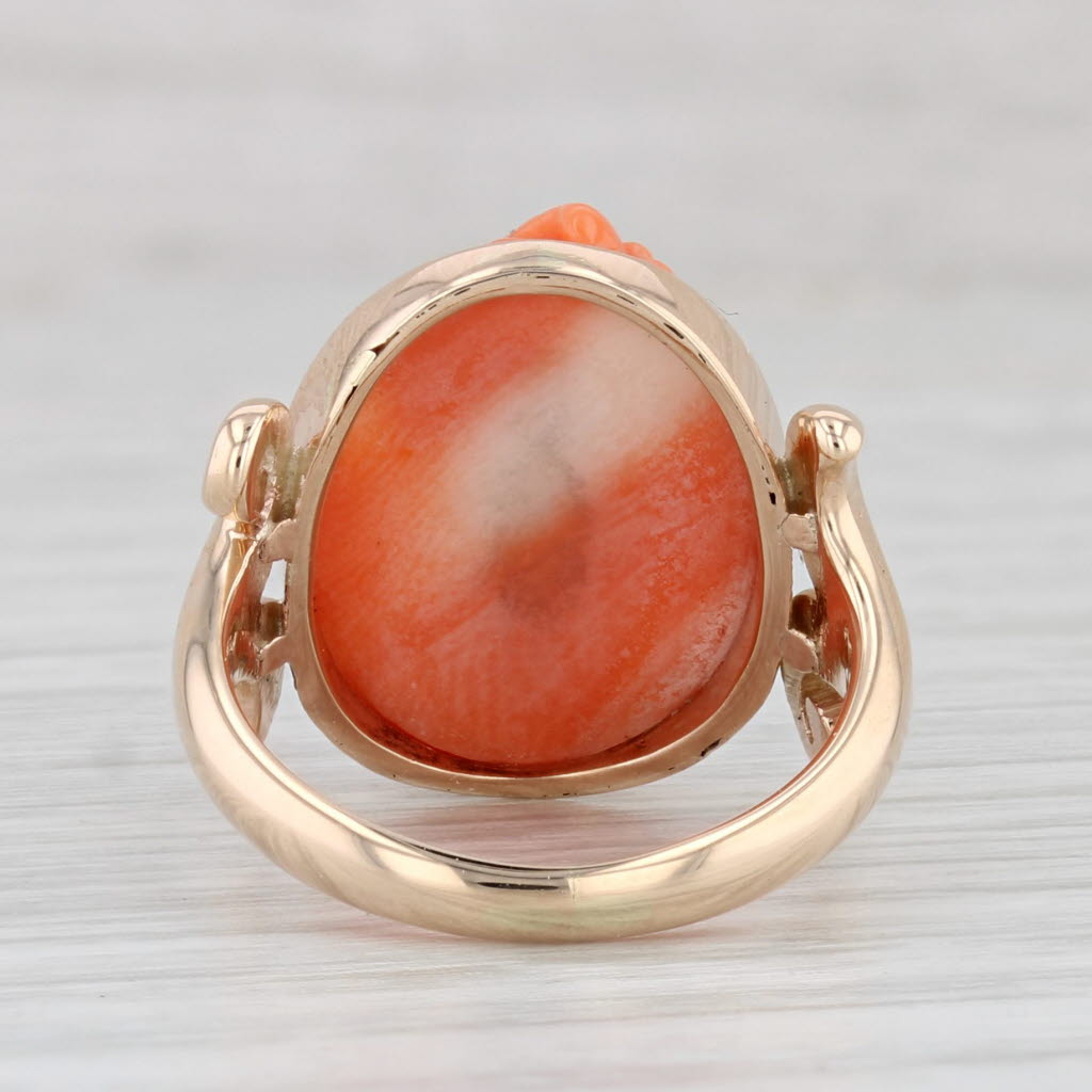 Light Gray Antique Coral Cameo Ring 10k Yellow Gold Size 3.75 Figural