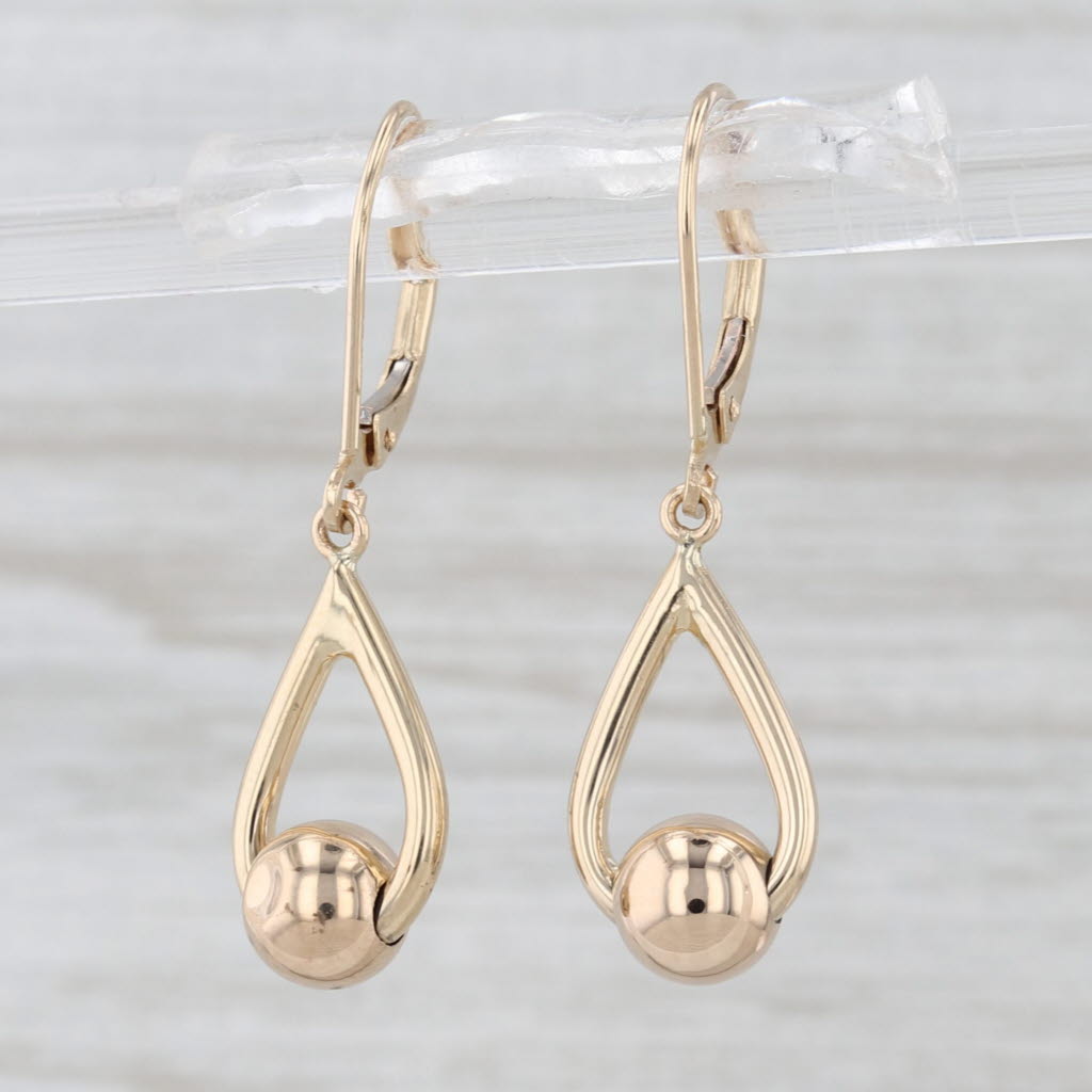 Bead Teardrop Dangle Earrings 14k Yellow Gold