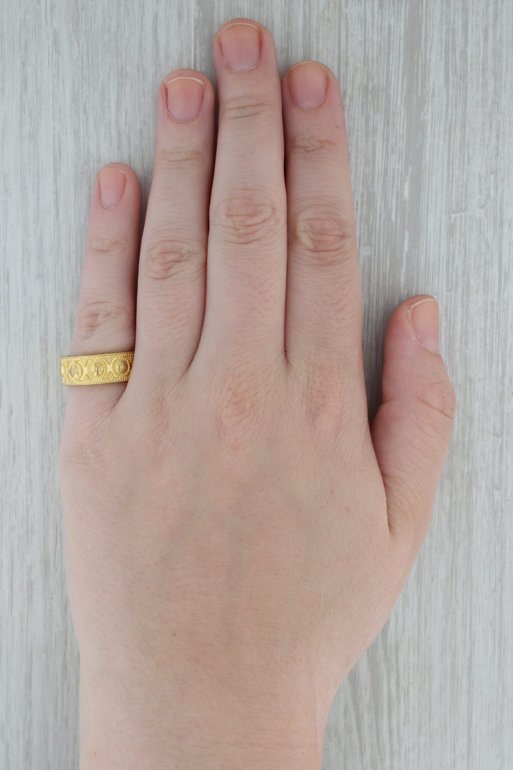 Dark Gray Ilias Lalaounis Ornate Dots Ring 18k Yellow Gold Adjustable Size Greece