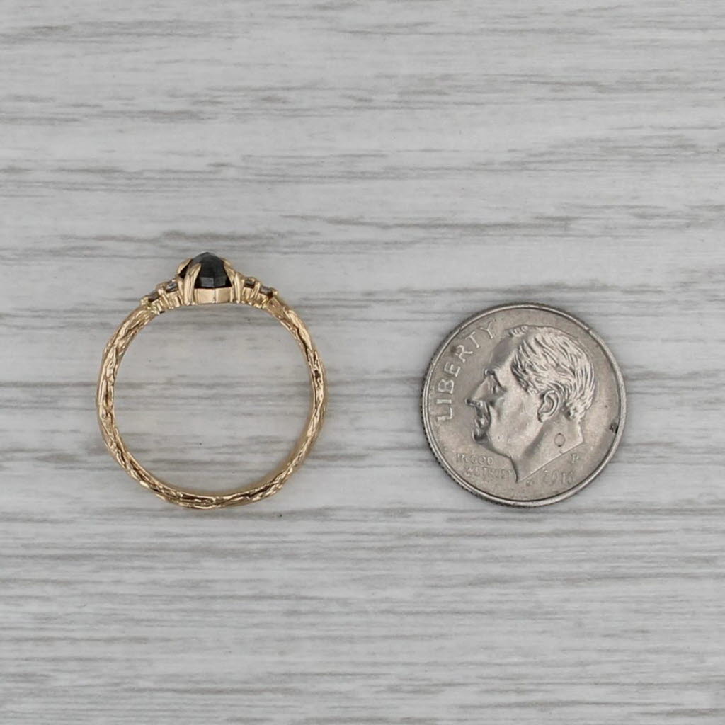 Custom Made Salt & Pepper Diamond Ring 14k Yellow Gold Size 6.5 Woodgrain Band