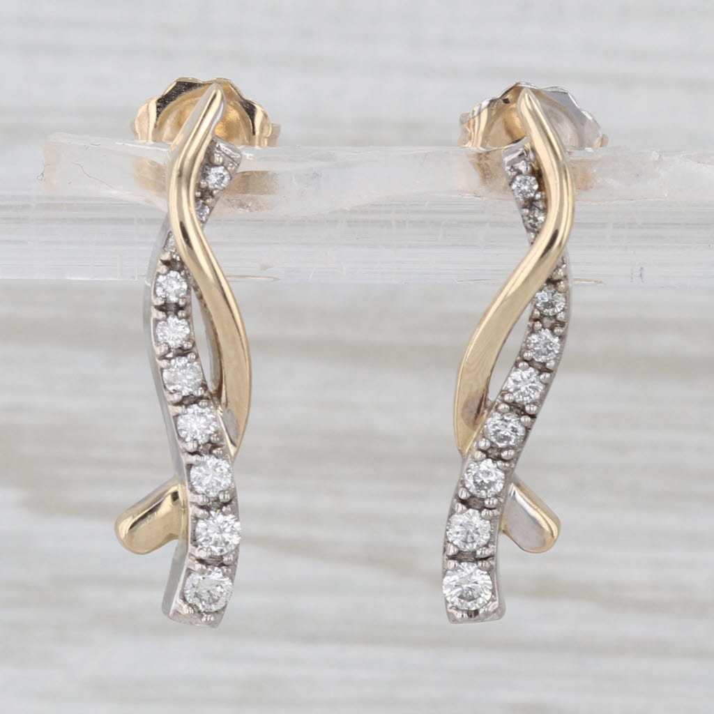 0.26ctw Diamond Journey Drop Earrings 14k Yellow White Gold