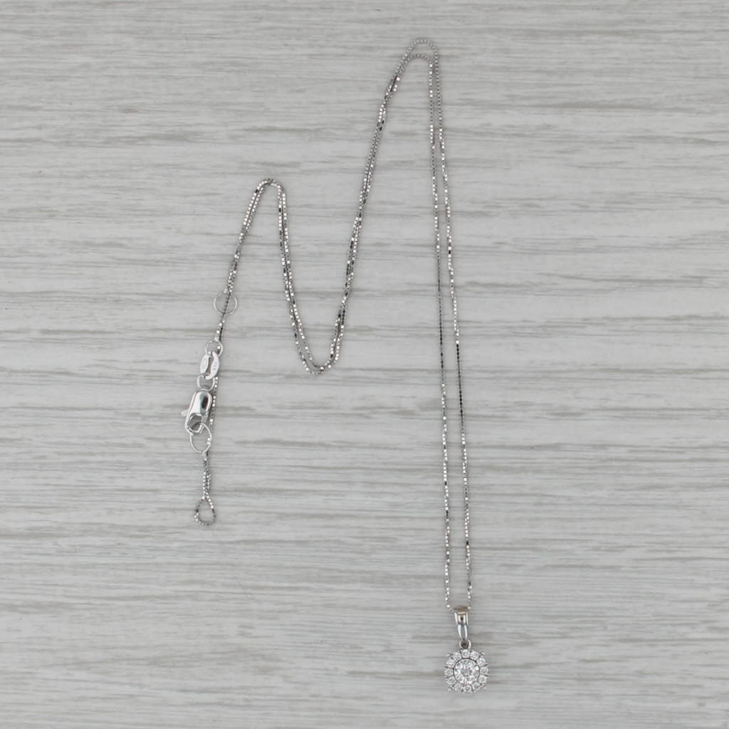 0.16ctw Diamond Halo Pendant Necklace 14k White Gold 16-18" Box Chain