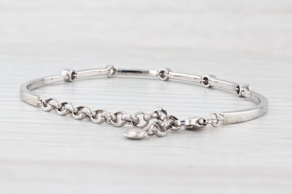 Light Gray 0.75ctw Diamond Bar Links Bracelet 14k White Gold Adjustable 6.5"-8.25"