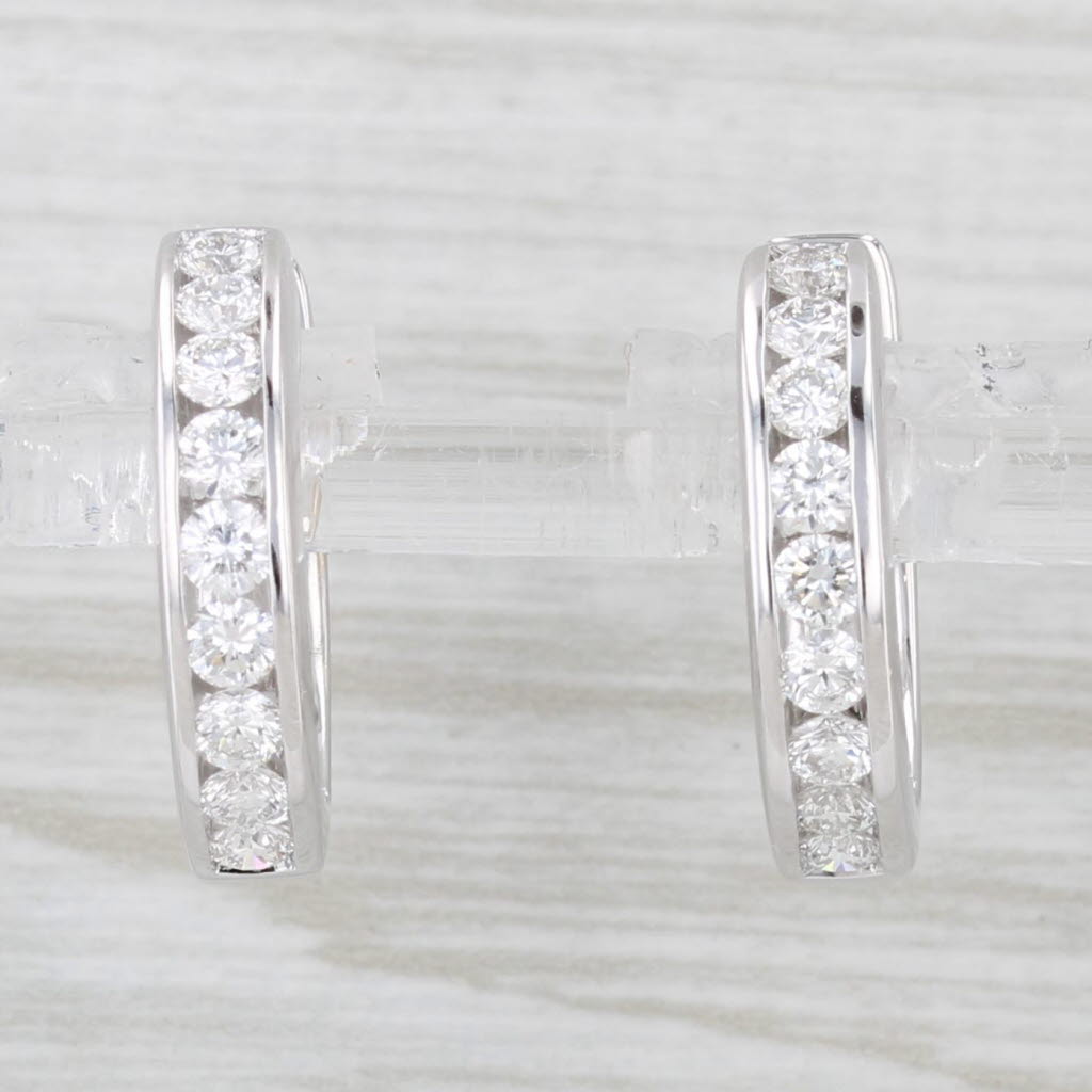 Light Gray 0.90ctw Diamond Hoop Huggie Earrings 18k White Gold Snap Top Round Hoops