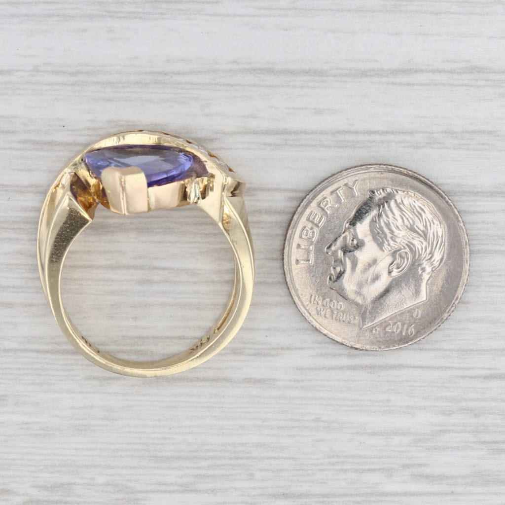 Light Gray 2.91ctw Tanzanite Diamond Ring 14k Yellow Gold Size 6.25 Abstract Bypass