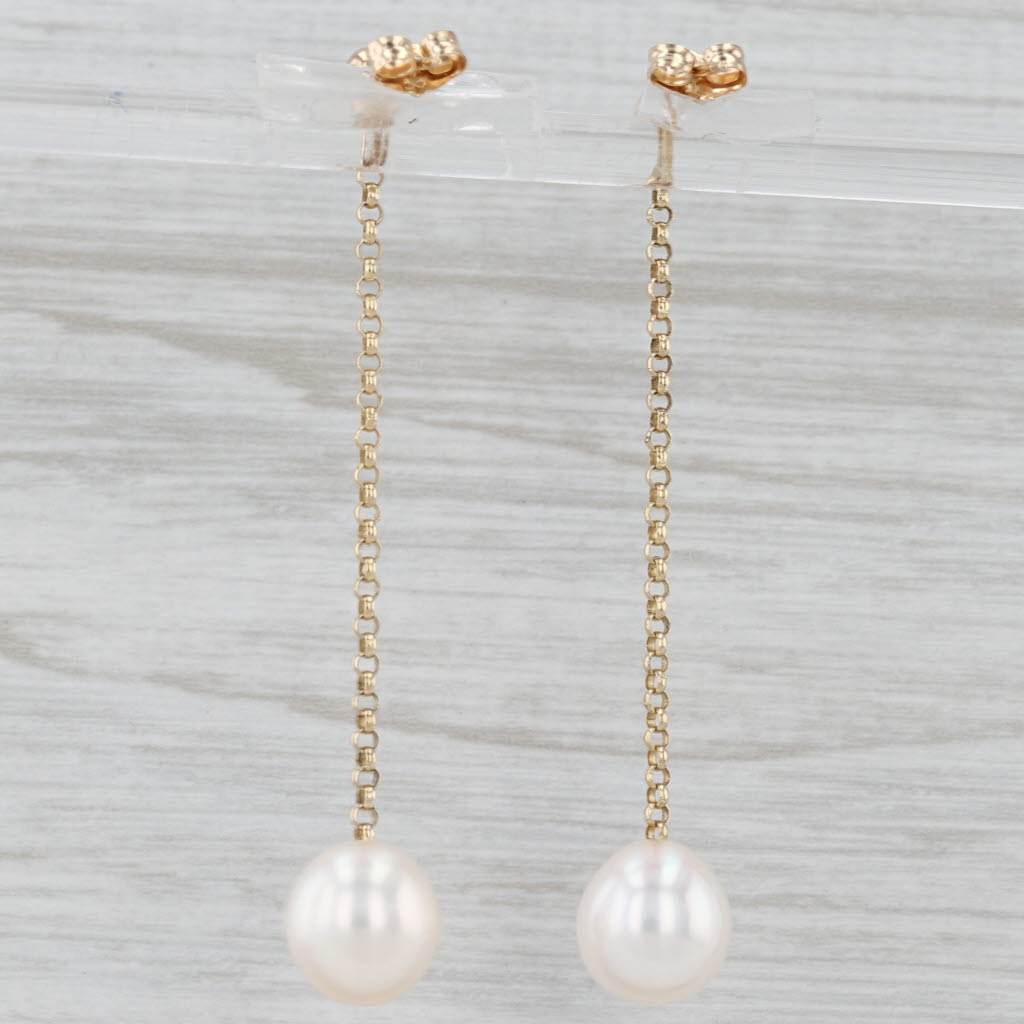 Light Gray Cultured Pearl Solitaire Dangle Earrings 14k Yellow Gold