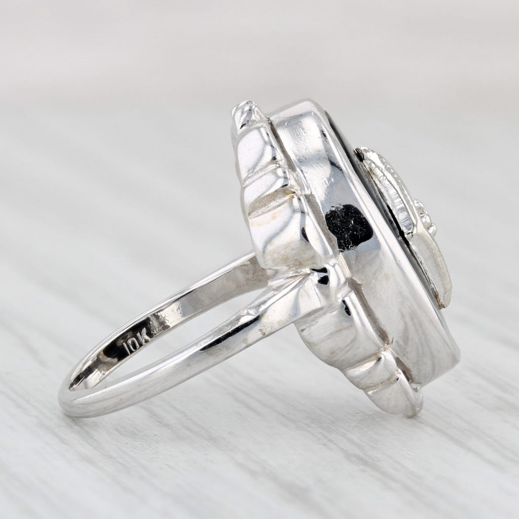 Light Gray Vintage Onyx Diamond Signet Ring 10k White Gold Size 2.25