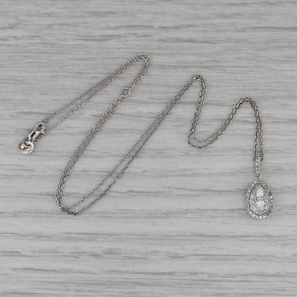 0.40ctw Diamond Halo Teardrop Pendant Necklace 10k White Gold 16-18" Cable Chain