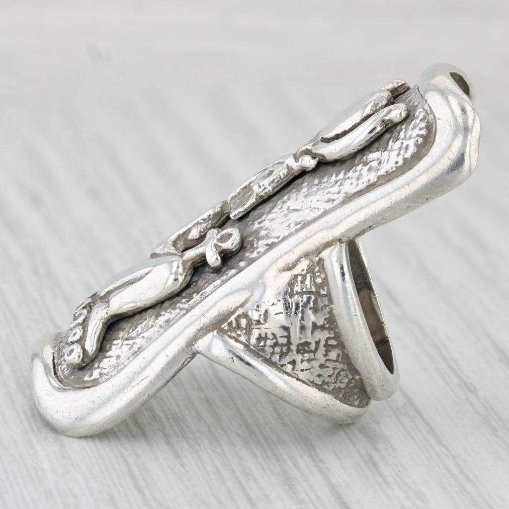 Light Gray Tribal Figural Statement Ring Sterling Silver Size 6.5 Sara