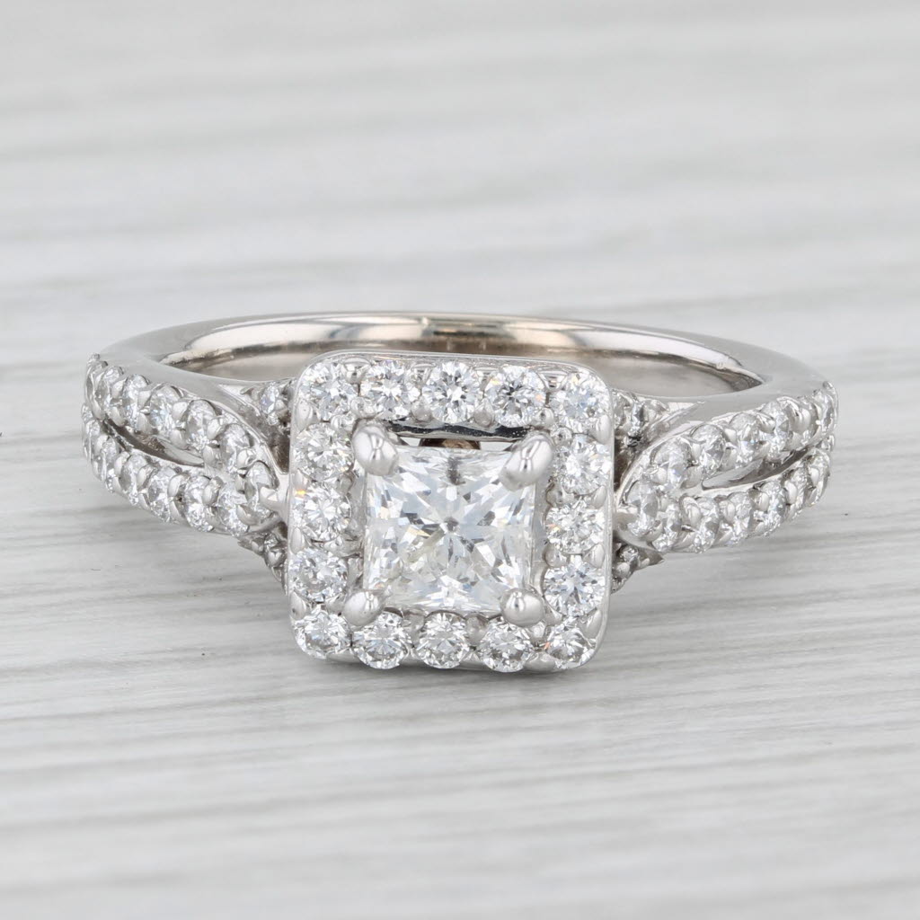 Light Gray 1.54ctw Tolkowsky Princess Diamond Halo 14K White Gold Engagement Ring Size 6.75