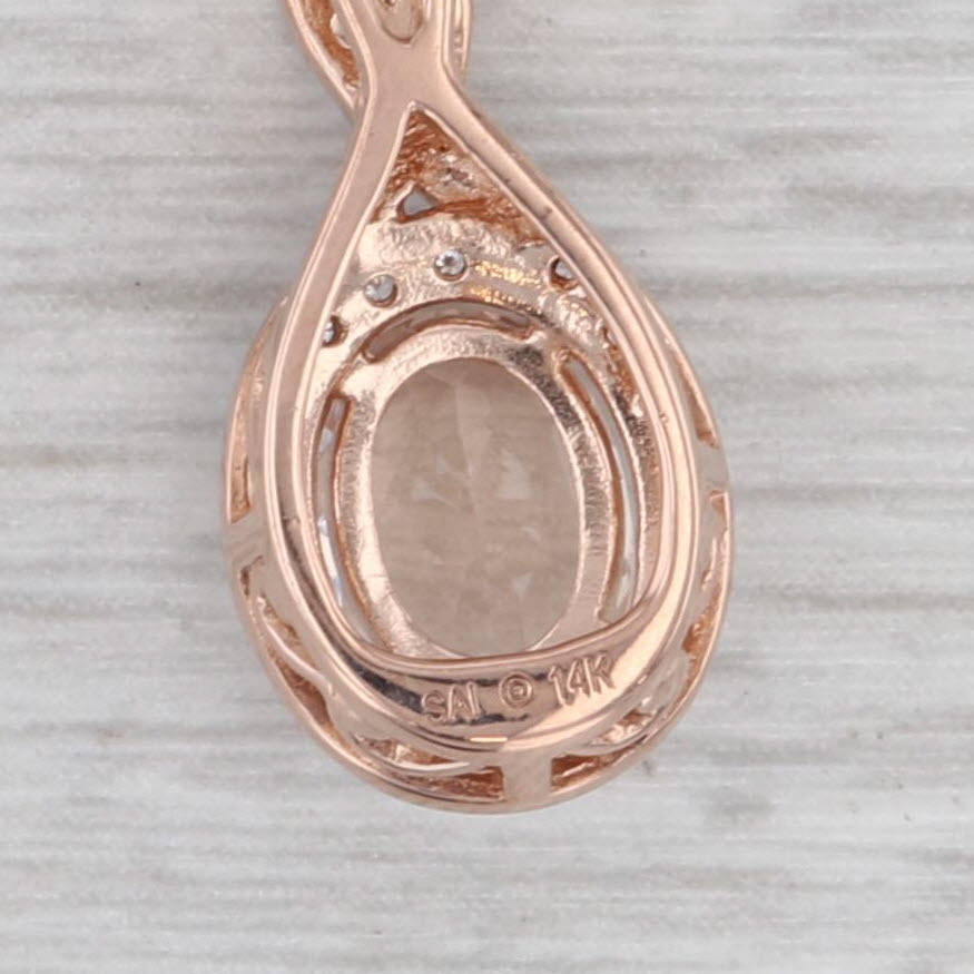 1.18ctw Morganite Diamond Halo Pendant Necklace 14k Rose Gold 18.25" Box Chain