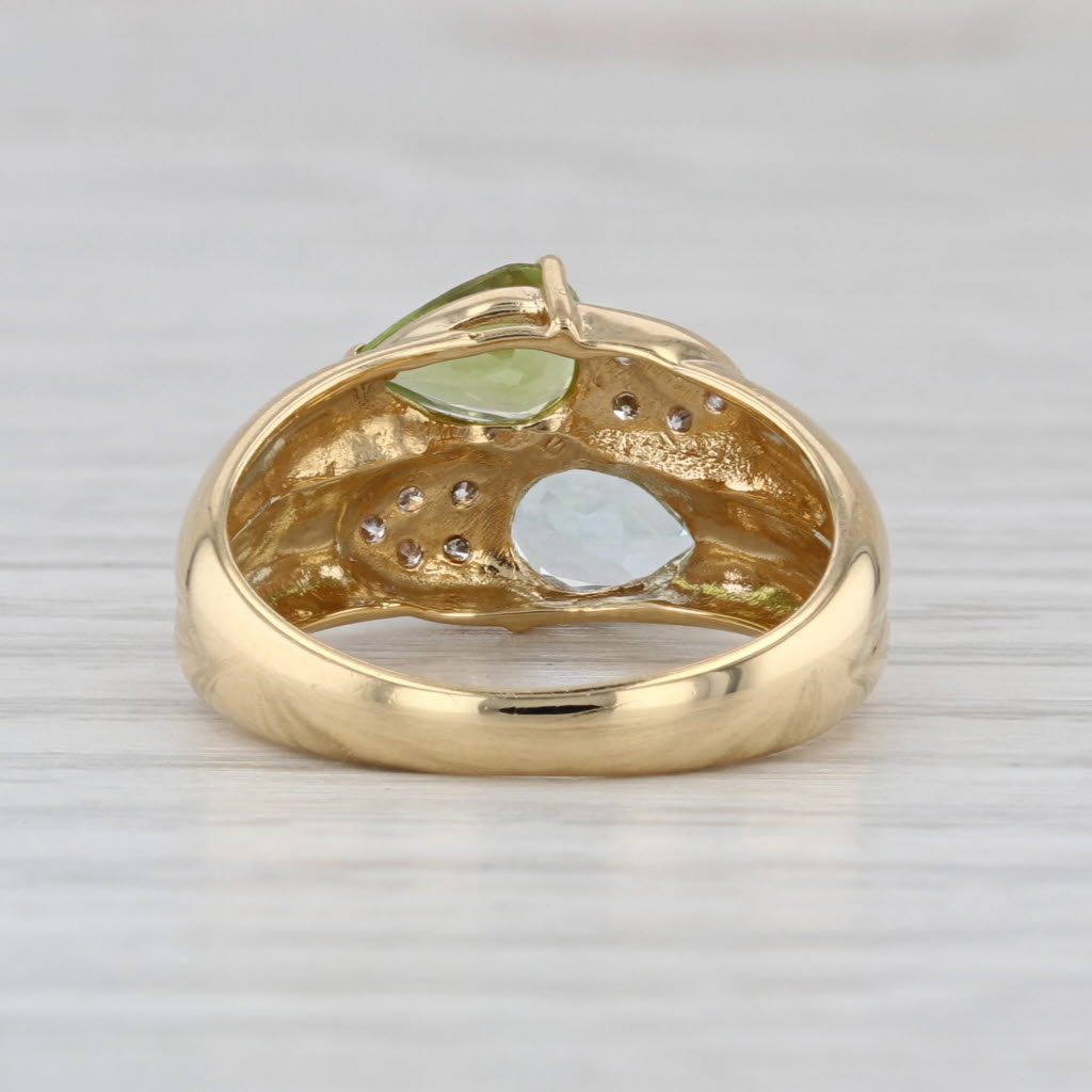 1.58ctw Green Peridot Blue Topaz Diamond Bypass Ring 18k Yellow Gold Size 5.75