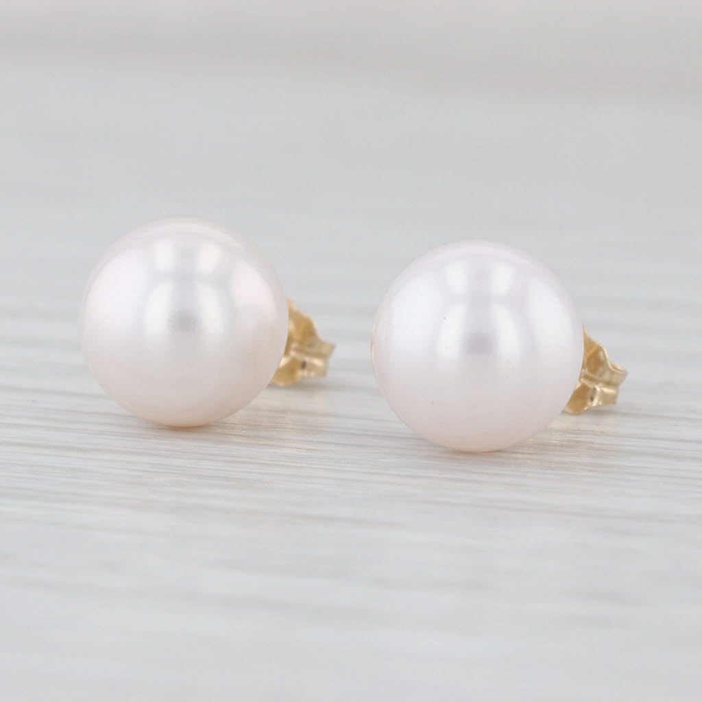 9.2-9.3mm Pearl Stud Earrings 14k Yellow Gold Round Bead Studs