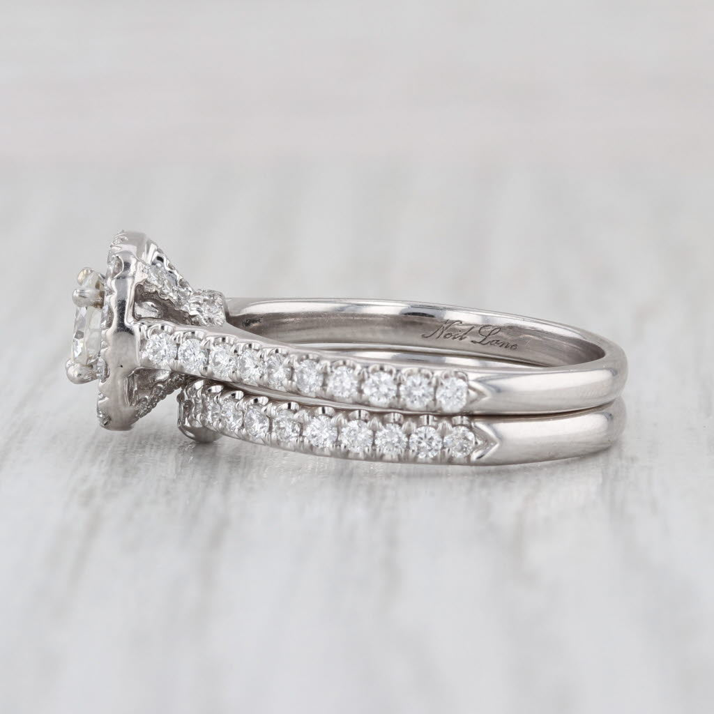 Neil Lane 1.51ctw Diamond Halo Engagement Ring Wedding Band Bridal Set 14k Gold