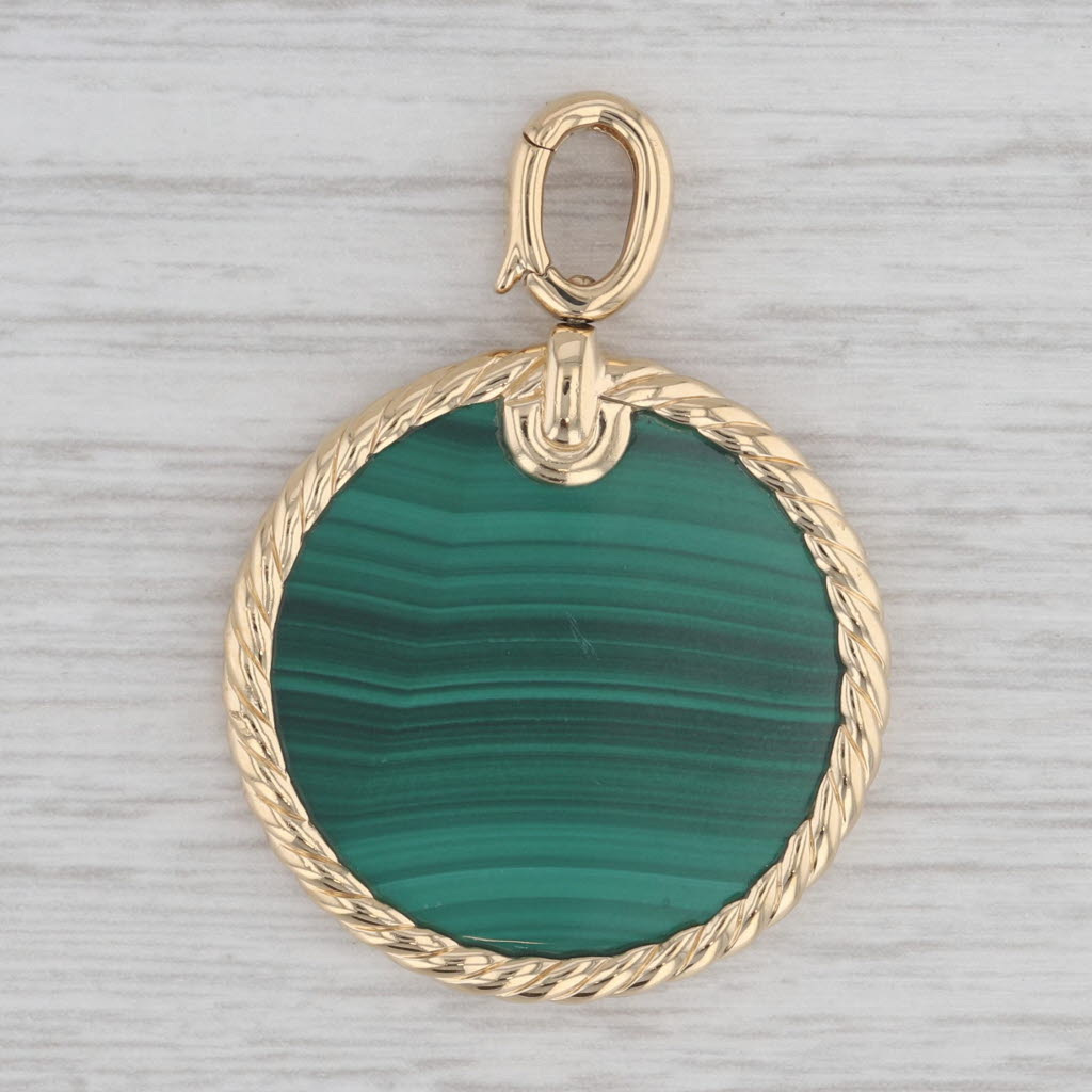 Gray David Yurman Green Malachite Elements Disc Pendant 18k Yellow Gold Clip Bail