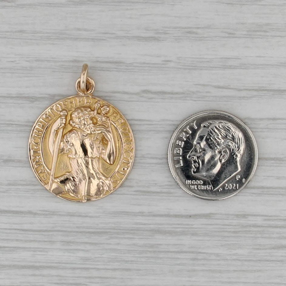 Saint Christopher Protection Medallion Pendant 14k Yellow Gold