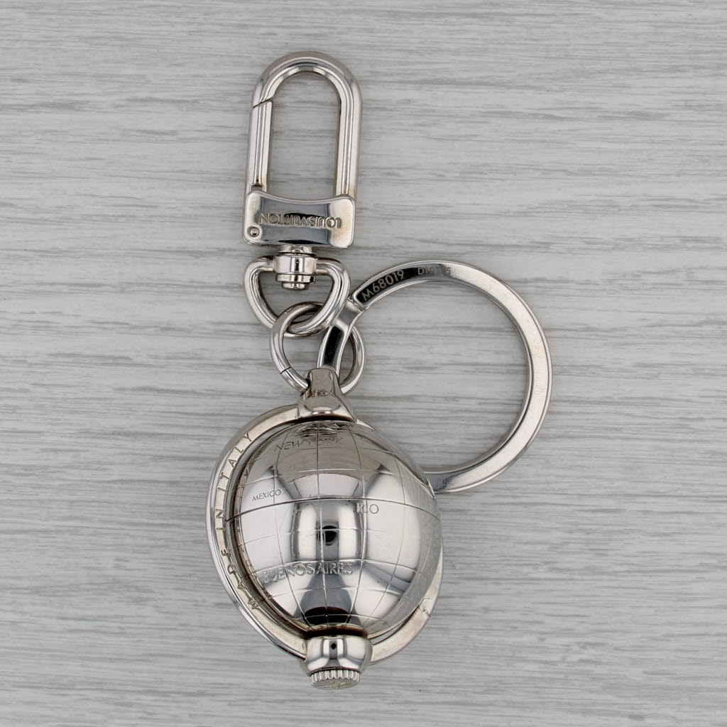 Louis Vuitton Porte Cles Sphere Key Chain Bag Charm w/ Box Papers Silver Toned
