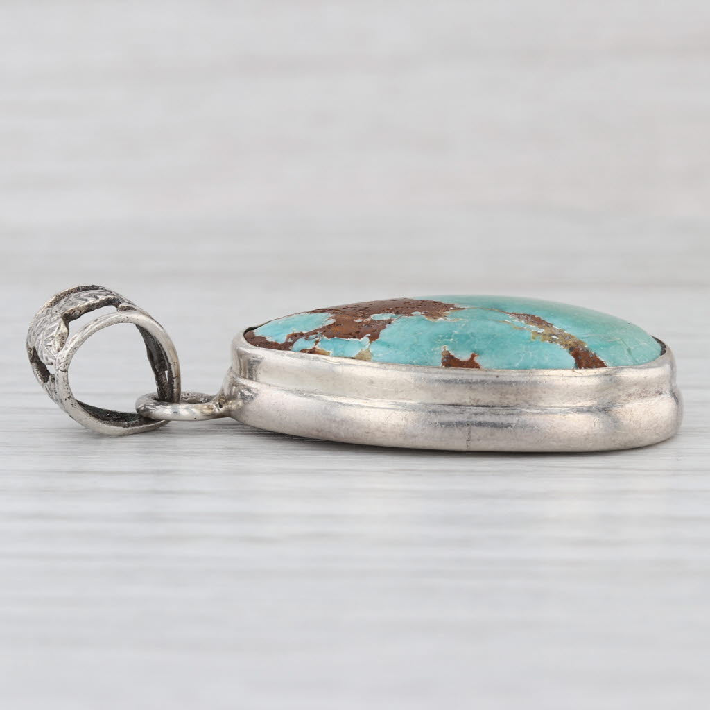 Imitation Turquoise Pendant Sterling Silver Baroque Cabochon Drop Vintage
