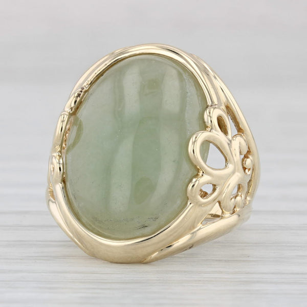 Light Gray Green Jade Ring 14k Yellow Gold Size 5.25 Oval Cabochon Solitaire