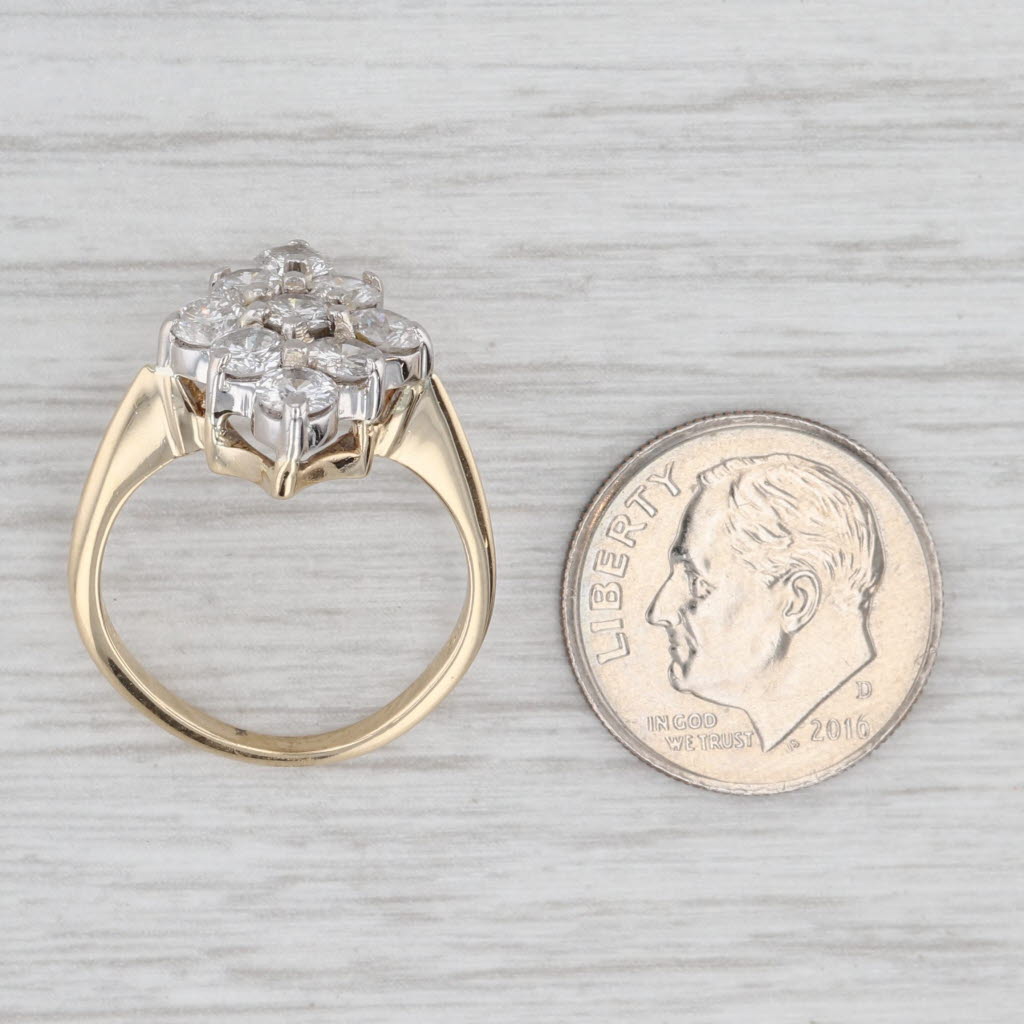 Light Gray 1.35ctw Diamond Cluster Ring 14k Yellow Gold Size 6
