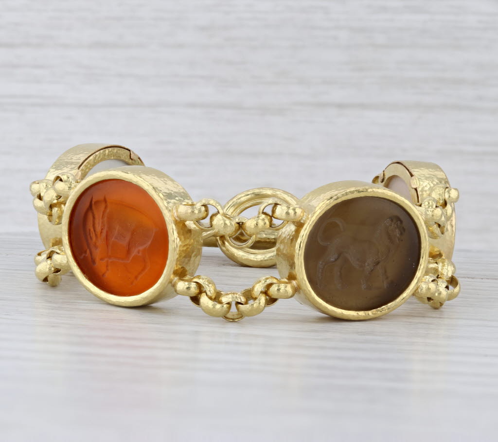 Elizabeth Locke Venetian Intaglio Bracelet 19k Gold 7.5" Glass Mother of Pearl