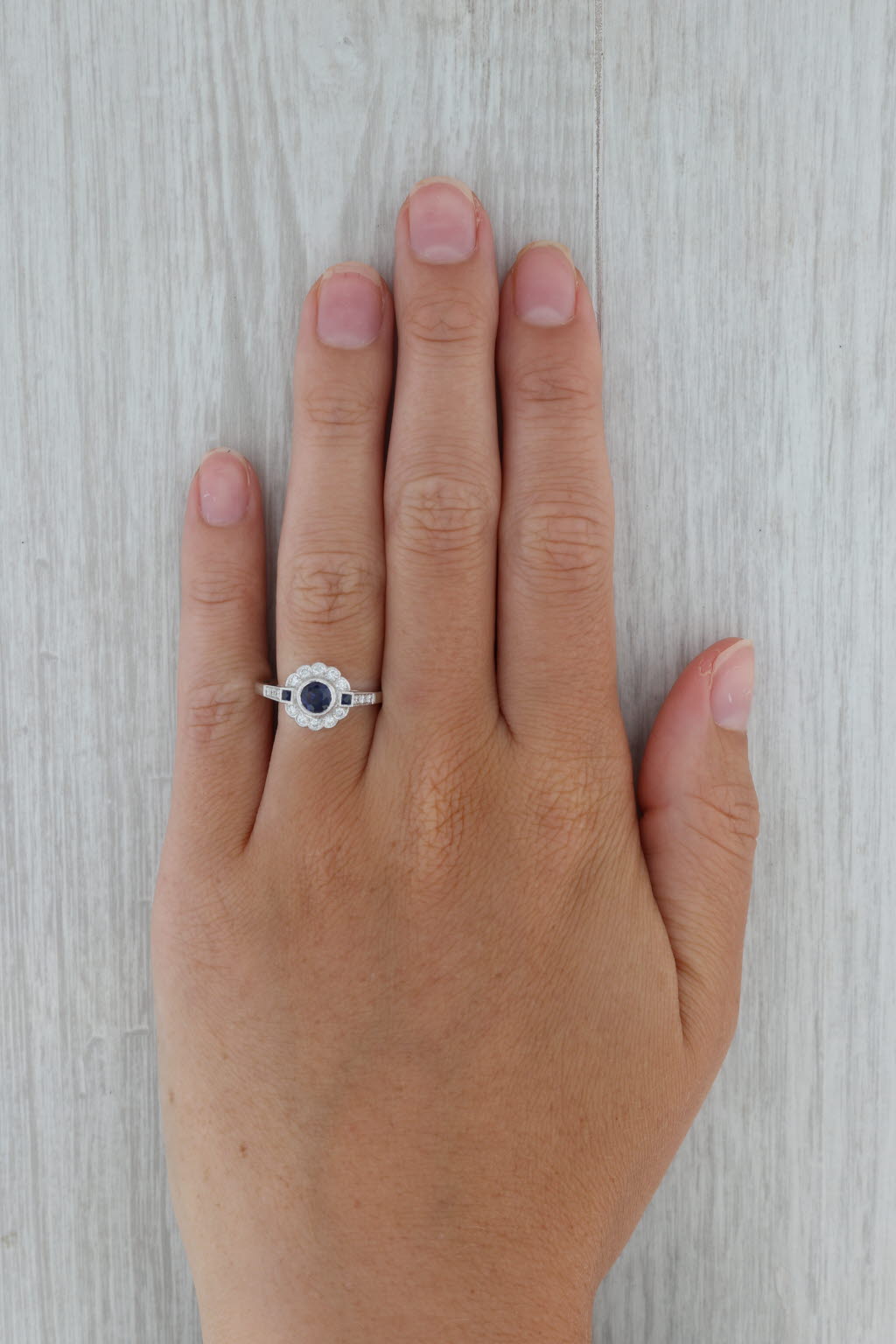 Dark Gray New Beverley K 0.85ctw Sapphire Diamond Halo Ring 14k Gold Engagement Size 7.25