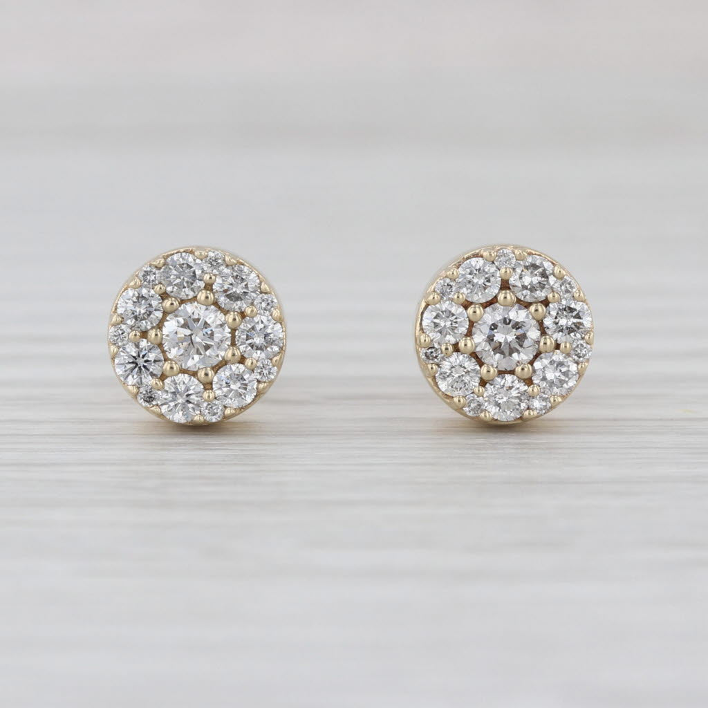 New 0.84ctw Diamond Cluster Stud Earrings 10k Yellow Gold Screw Back Studs