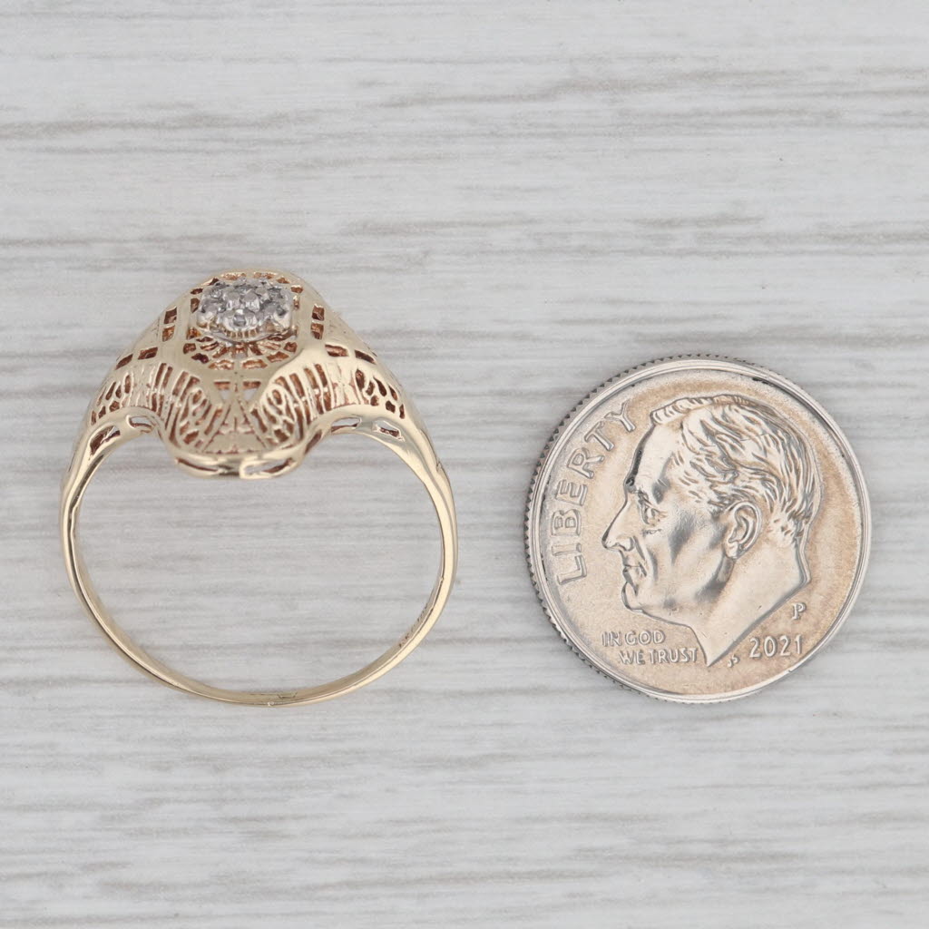 Gray Vintage Art Deco Diamond Filigree Ring 10k Yellow Gold Size 8