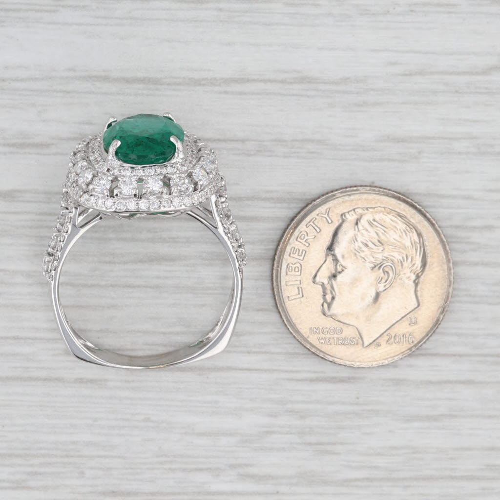 Light Gray 3.27ctw Emerald Diamond Halo Ring 18k White Gold Size 6.5 GIA Engagement