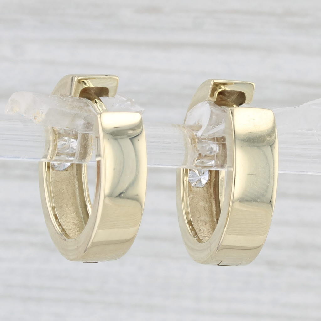 Light Gray 0.30ctw Diamond Hoop Huggie Earrings 14k Yellow Gold Round Hoops