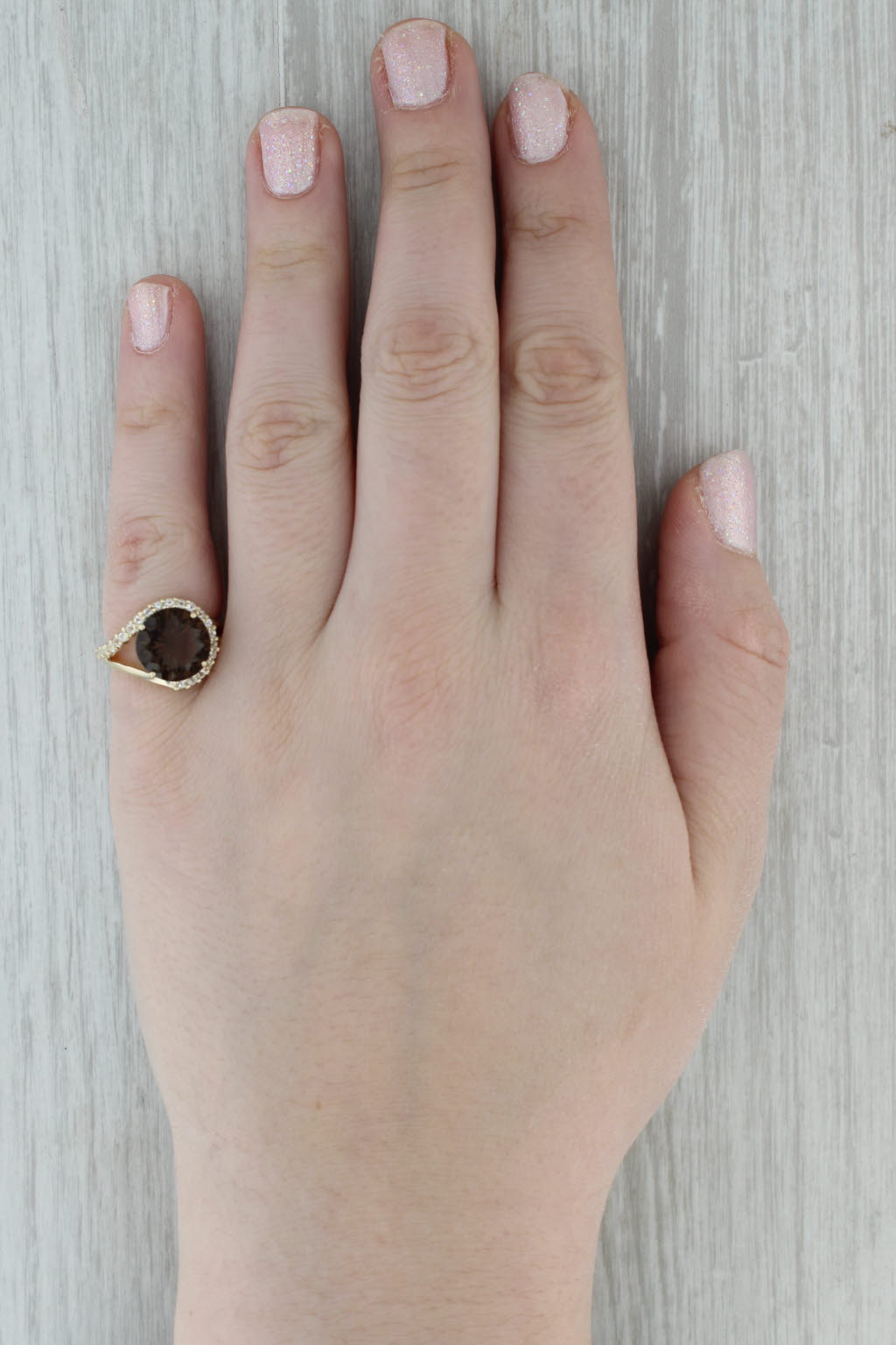 Dark Gray 4.65ctw Smoky Quartz White Topaz Halo Ring 10k Yellow Gold Size 5.5