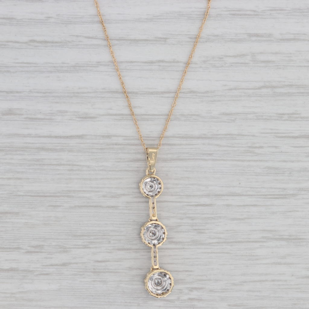 Gray 0.50ctw Diamond Halos Journey Pendant Necklace 14k Yellow Gold 19.25" Rope Chain