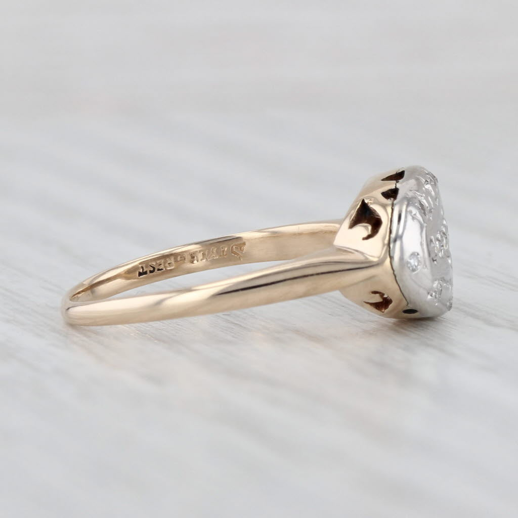 Vintage Diamond Princess Ring 14k White Yellow Gold Size 6.5