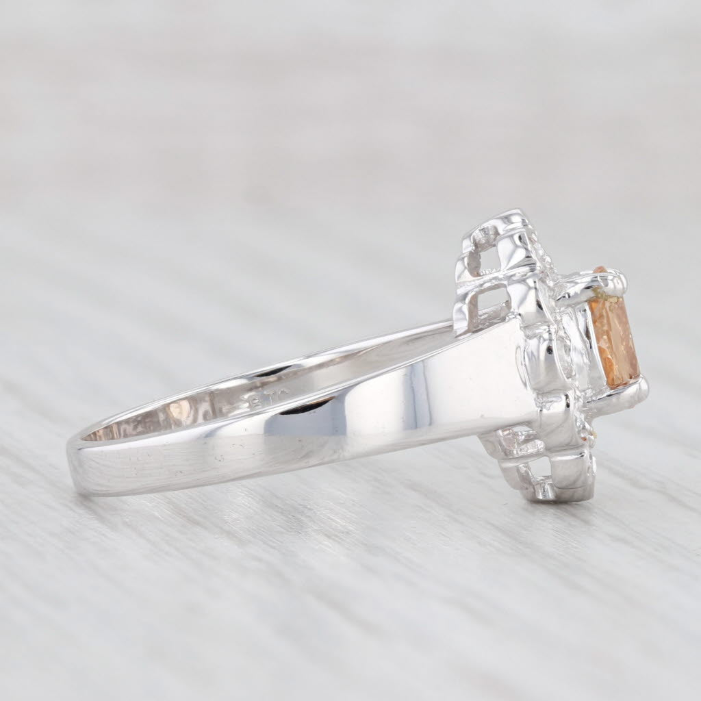Light Gray 1.06ctw Oval Orange Topaz Diamond Halo Ring 14k White Gold Size 9.25