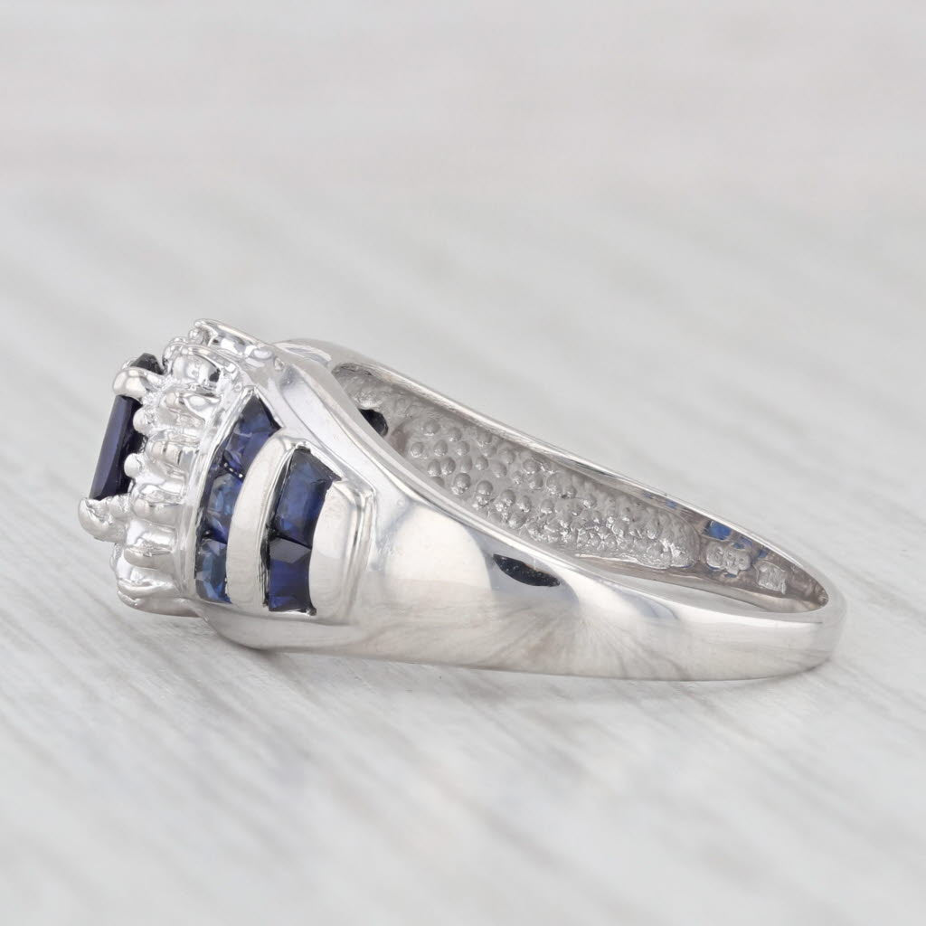 Light Gray 1.30ctw Lab Created Blue Sapphire Diamond Ring 10k White Gold Size 7