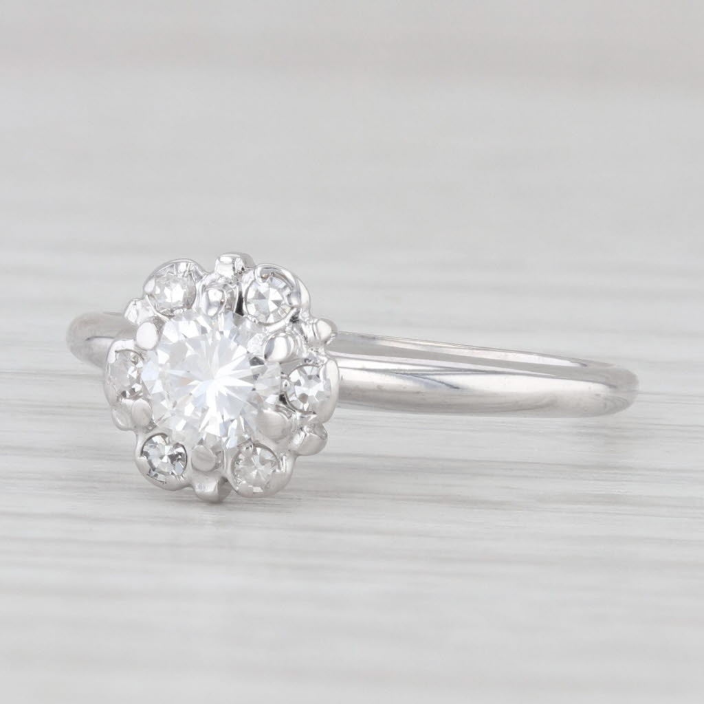 Light Gray Vintage 0.48ctw Diamond Engagement Ring 14k White Gold Size 6.25 Round Brilliant