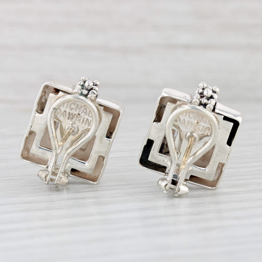 Light Gray Michael Dawkins Chalcedony Earrings Sterling Silver 14k Gold Pierced Omega Backs