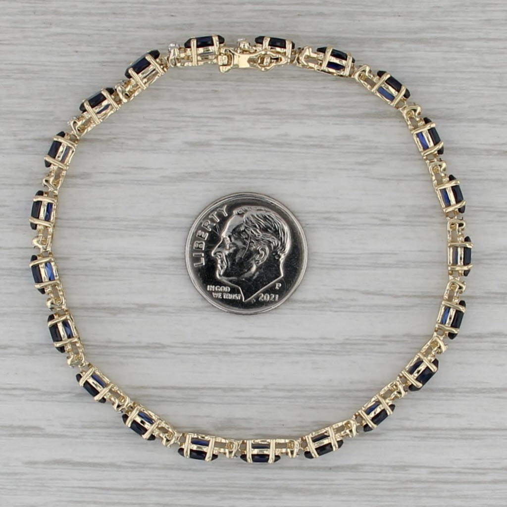10.94ctw Lab Created Sapphire Diamond Tennis Bracelet 10k Yellow Gold 7" 4.6mm