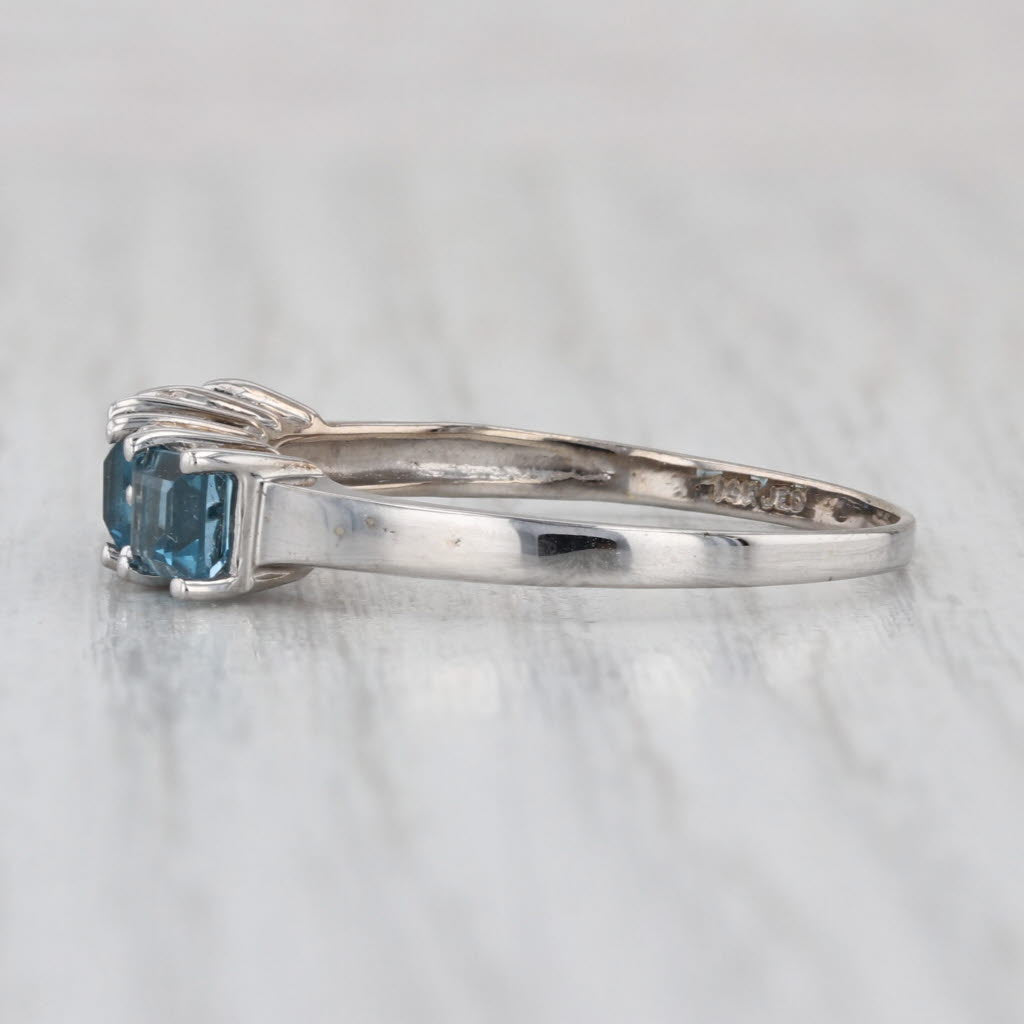 1.28ctw Blue Topaz Diamond 3-Stone Ring 14k White Gold Size 10