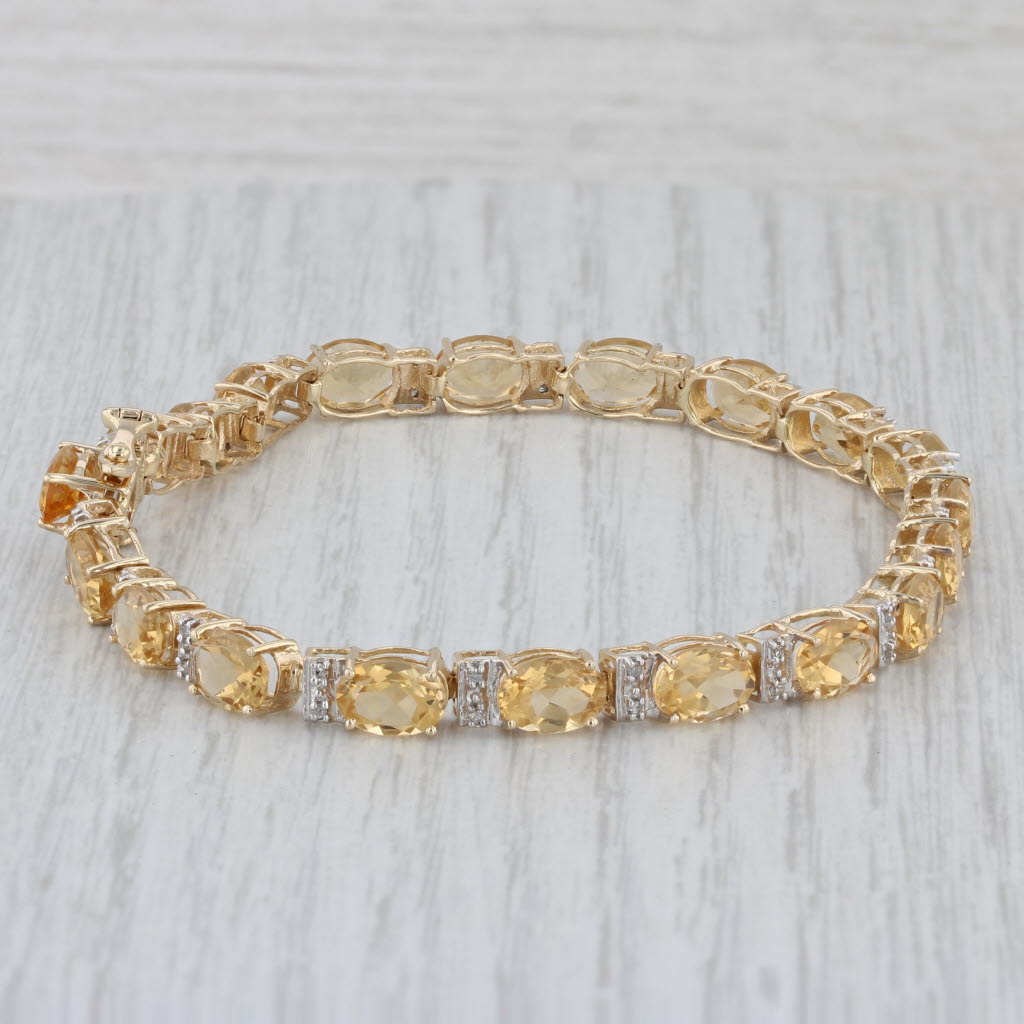 Gray 14.02ctw Citrine Diamond Tennis Bracelet 14k Yellow Gold 7.5" 5mm