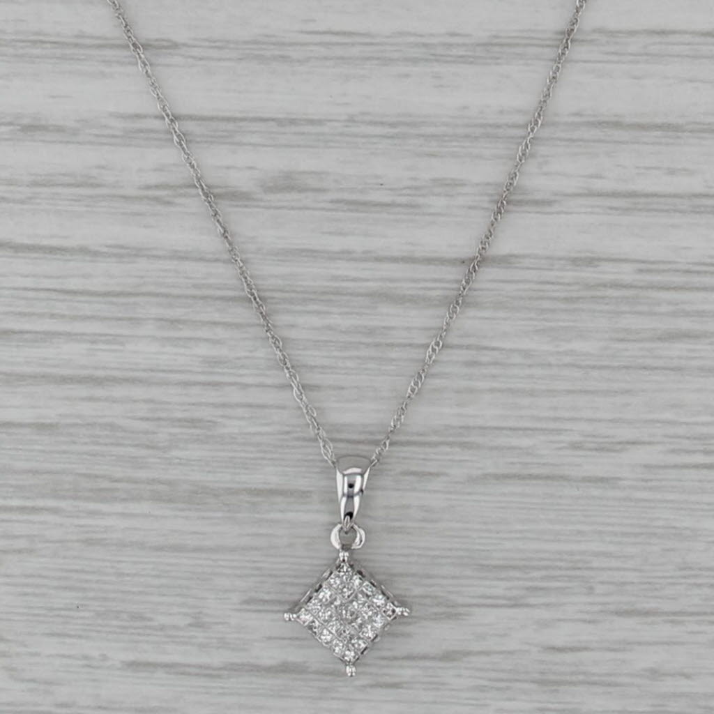 0.25ctw Princess Diamond Pendant Necklace 10k White Gold 16" Rope Chain