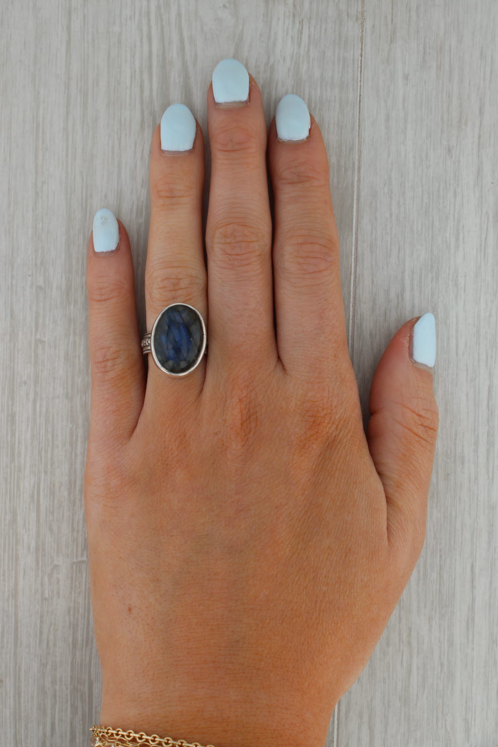 Rosy Brown Vintage Labradorite Oval Cabochon Solitaire Ring 900 Silver Size 5.25