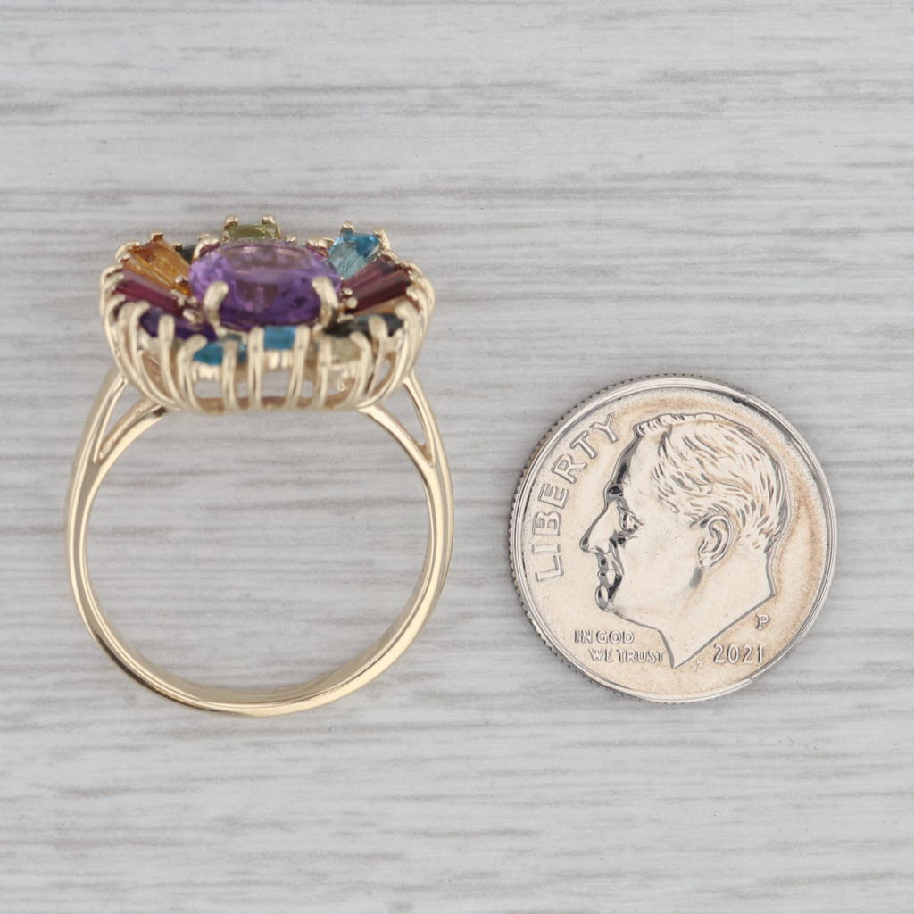 Gray Amethyst Multi Stone Rainbow Halo 10k Yellow Gold Size 8 Ring Cocktail