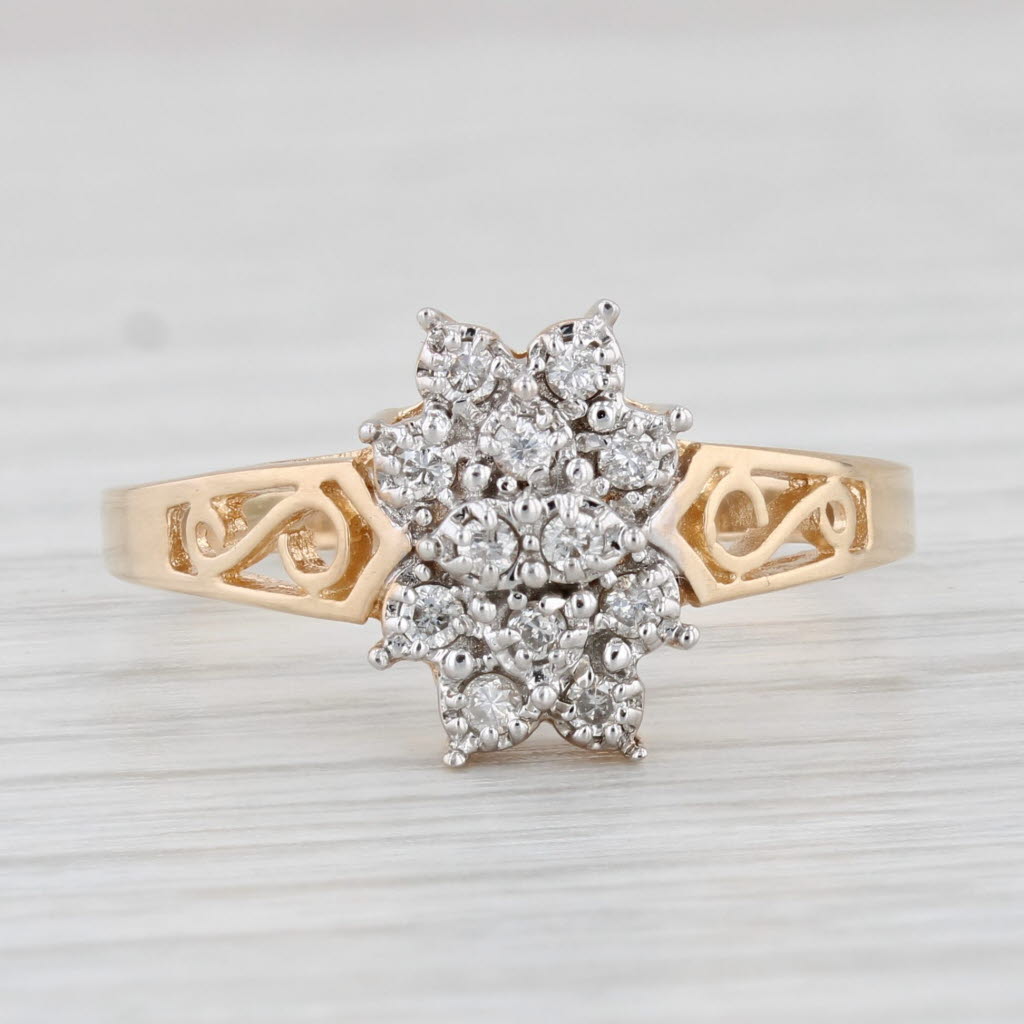 Light Gray 0.35ctw diamond Cluster Ring 14k Yellow Gold Size 9.5 Engagement