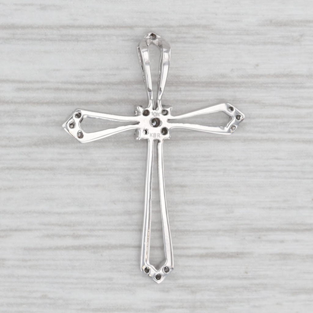 Light Gray Diamond Accented Tapering Cross Pendant 10k White Gold