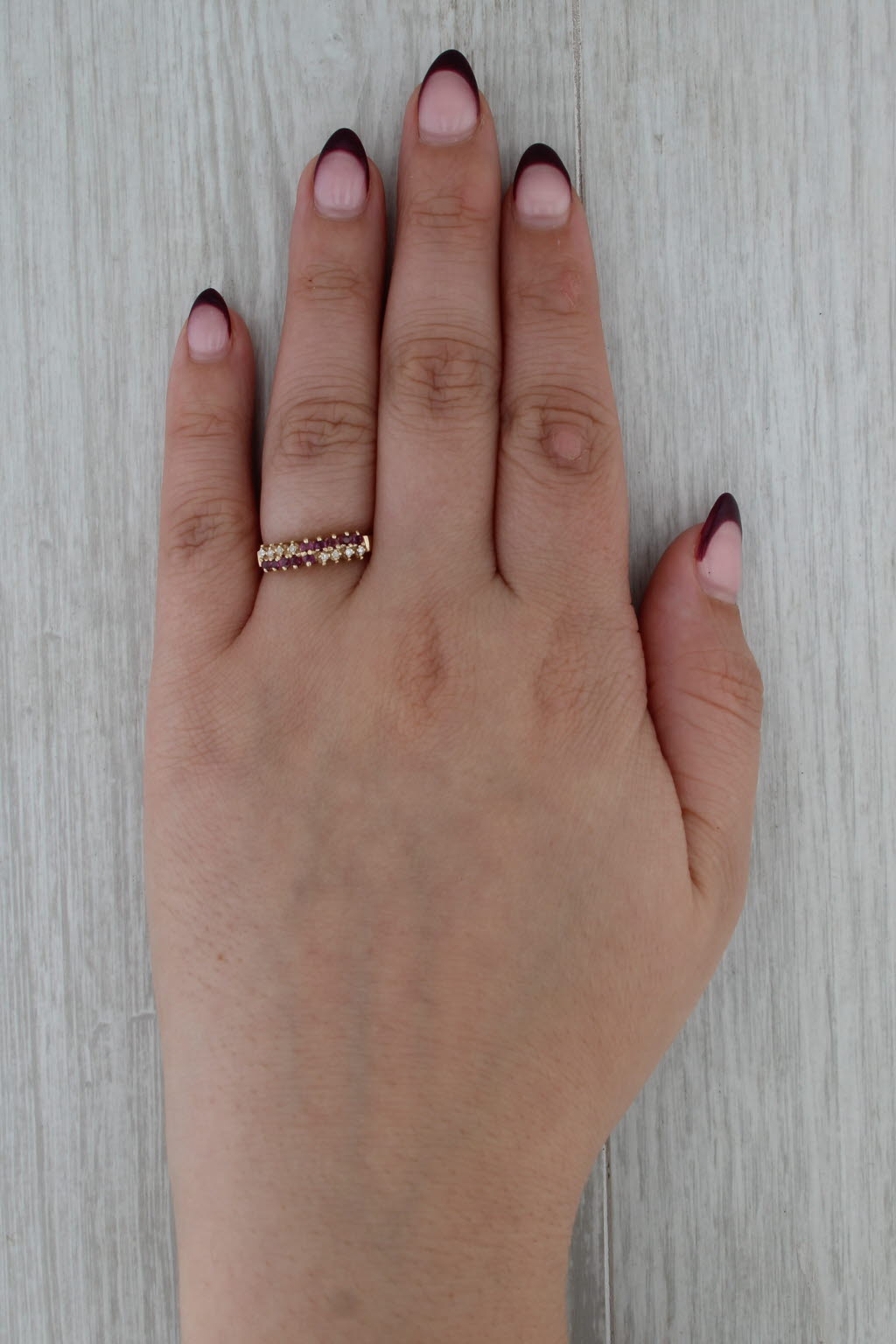 0.32ctw Ruby Diamond Ring 14k Yellow Gold Size 6.75 Stackable Tiered