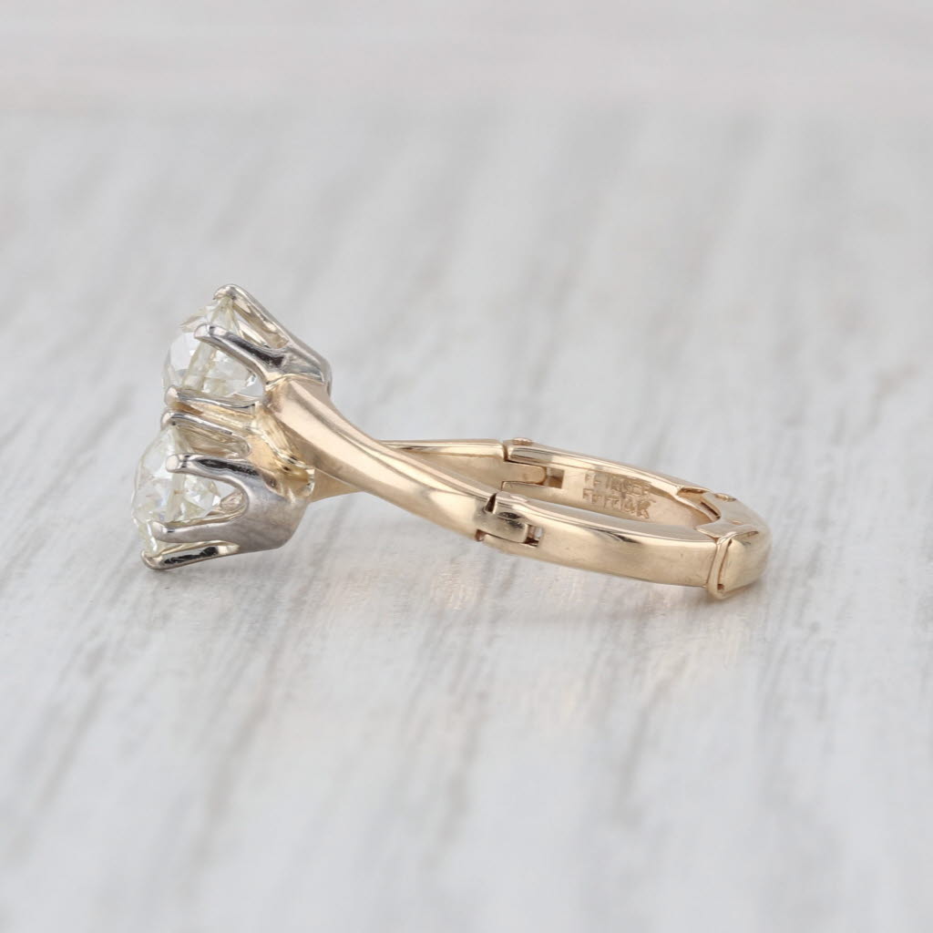 Vintage 1.01ctw Diamond 2-Stone Bypass Ring 14k Gold Anniversary Arthritic Band